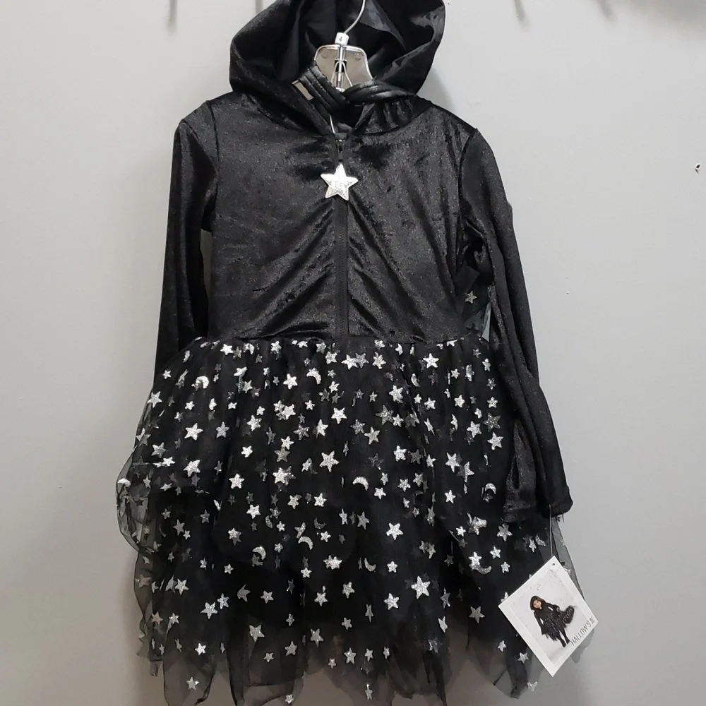 Hallow's Eve NWT Glitter Stars and Moon Witch Costume with Matching Bag, Girls 4